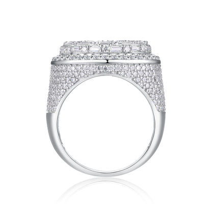 IceForge Moissanite Diamond Cluster Ring 925 Sterling Silver Platinum-Plated Statement Band