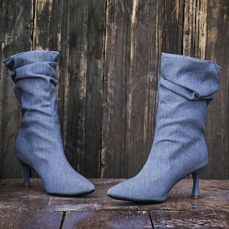 Sculpted Denim Ankle Boots
