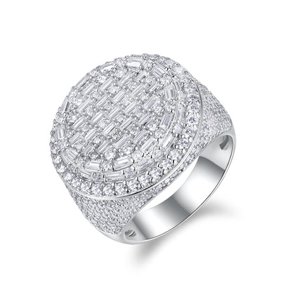 IceForge Moissanite Diamond Cluster Ring 925 Sterling Silver Platinum-Plated Statement Band