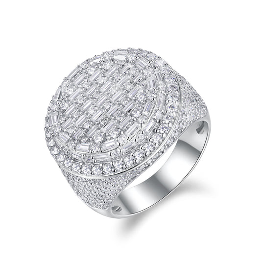 IceForge Moissanite Diamond Cluster Ring 925 Sterling Silver Platinum-Plated Statement Band