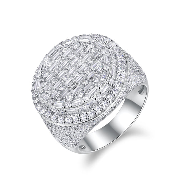 IceForge Moissanite Diamond Cluster Ring 925 Sterling Silver Platinum-Plated Statement Band