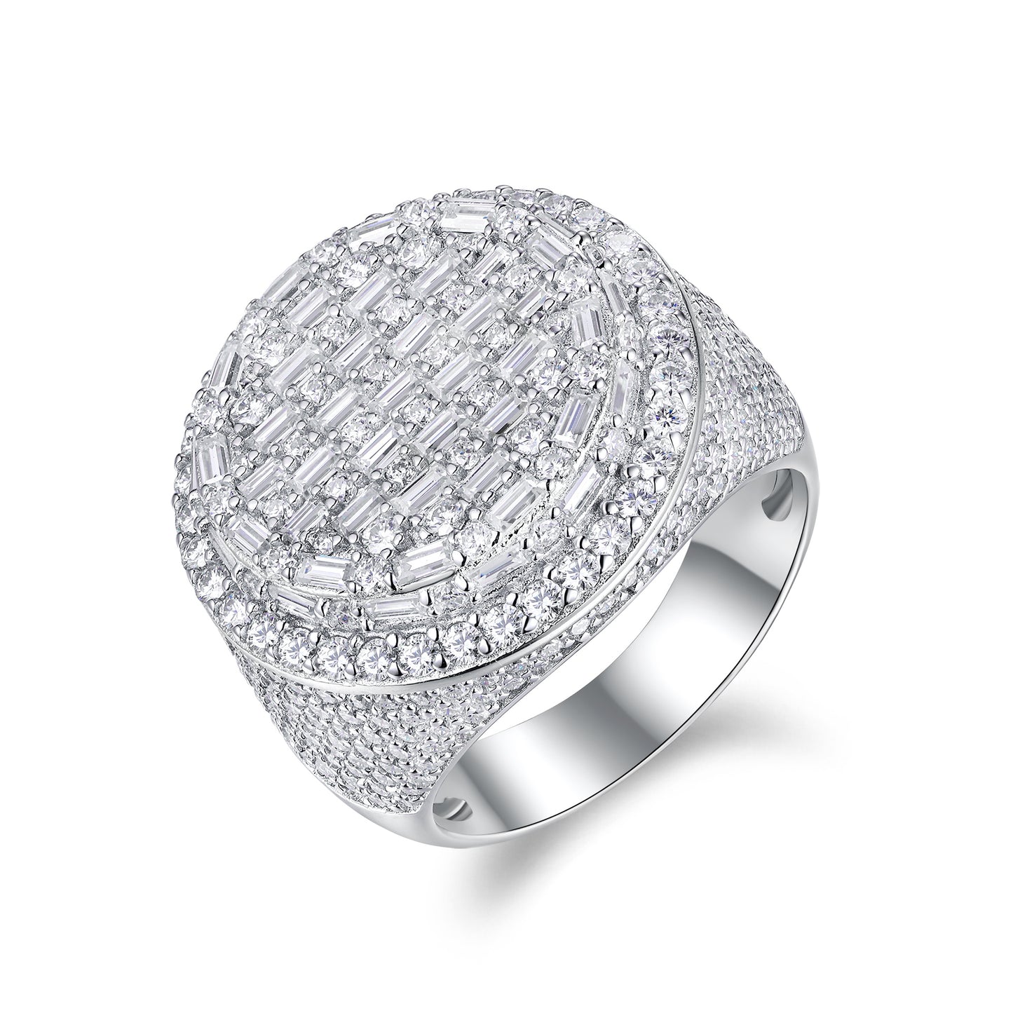 IceForge Moissanite Diamond Cluster Ring 925 Sterling Silver Platinum-Plated Statement Band