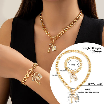 Luxe Lock & Key Chain Necklace & Bracelet Set
