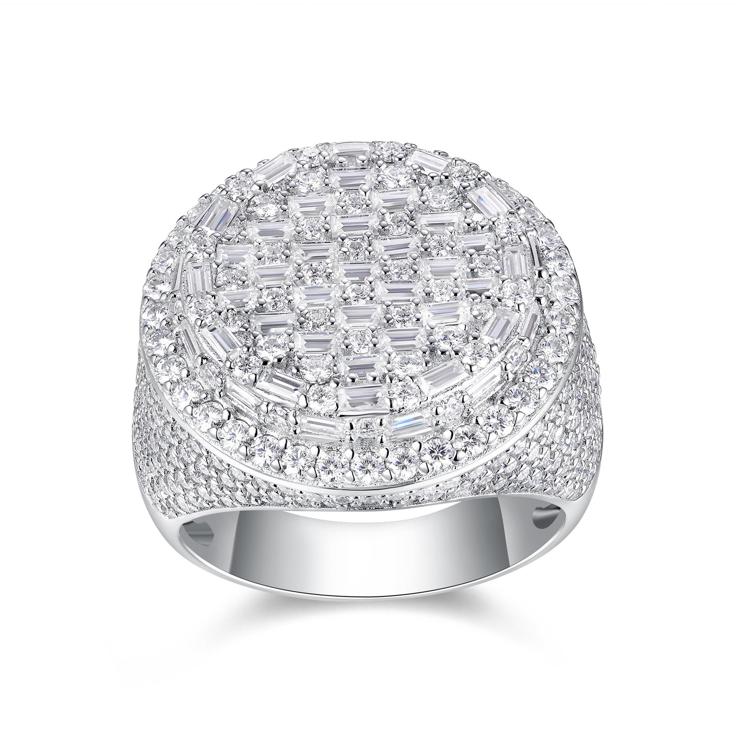 IceForge Moissanite Diamond Cluster Ring 925 Sterling Silver Platinum-Plated Statement Band